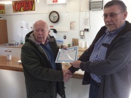 Peter Wardle receiving his certificate for his Flame Engines winner of the Sherbourne trophy for non locomotives.