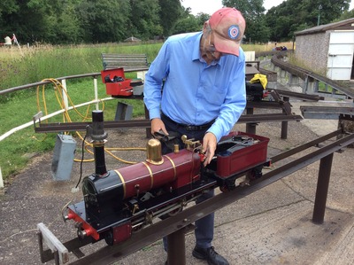 John Cope with his 5"gauge 0-4-0 Polly ll